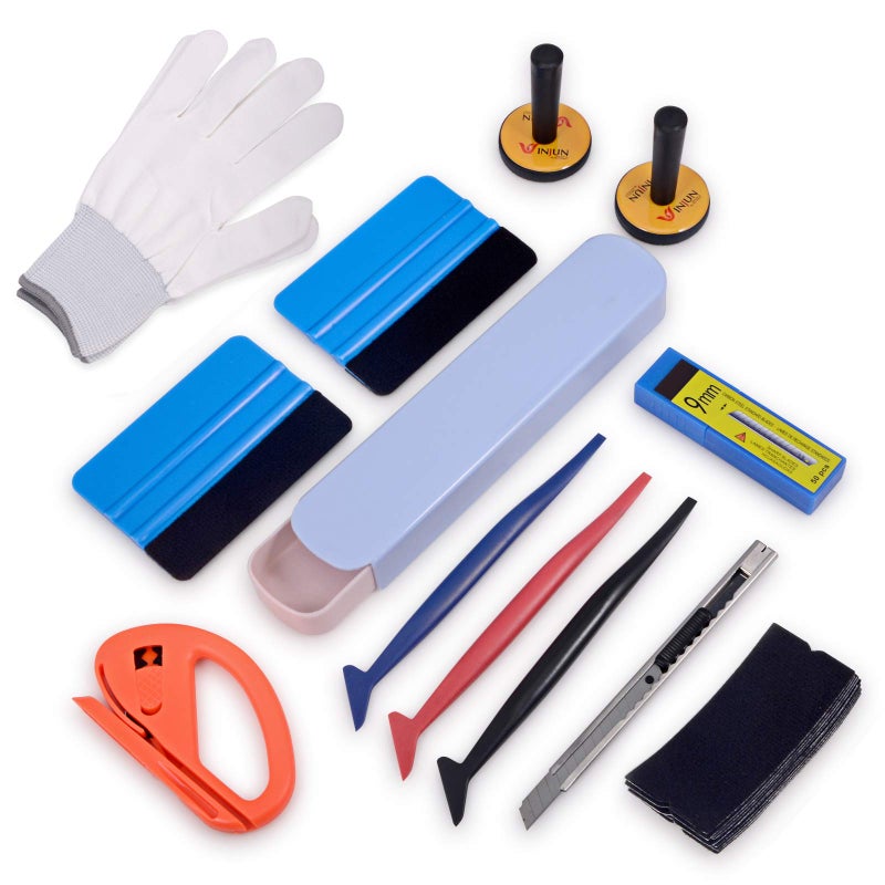 Gomake Auto Window Tint Film Tool Kits Include Vinyl Wrap Felt Squeegees with Spare Fabric Felts, Micro Squeegees, Vinyl Graphic Magnet Holders, Gloves, Cutter Knife, Utility Knife and Blades - Image 1